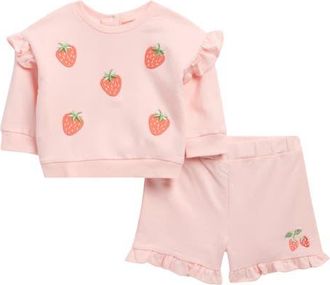 Little Me Kids Strawberry Frill Sweatshirt & Shorts Set in Pink at Nordstrom, Size 18M