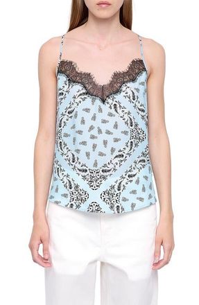 Zadig&Voltaire Cespa Bandana Print Lace Trim Camisole in Bleu Oxford at Nordstrom, Size X-Small