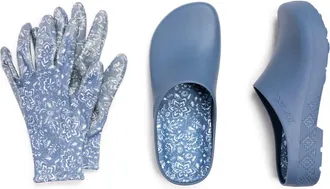 Muk Luks Garden Clog and Glove Set in Denim Floral at Nordstrom, Size Small