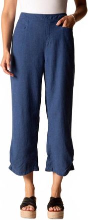 Habitat Linen Solid Pleat Button Capri Pant In Navy