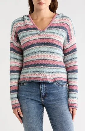 Lucky Brand Baja Stripe Crochet Hoodie in Nostalgia Rose at Nordstrom Rack, Size X-Small