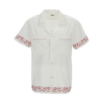 Bode Short Sleeve Shirts, male, White, Size: XS Cherry Lane Embroidered Shirt