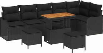 vidaXL Garden Sofa Set with Cushion with Storage 9 pcs Black vidaXL