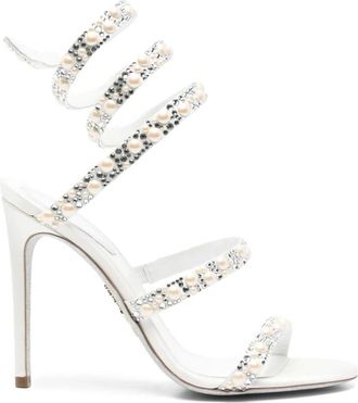 Rene Caovilla Witte Strass Naaldhak Schoenen - Dames - Sandalen met hakken - Wit - 36 1/2 EU - Leer - Schoenen