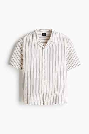 H&M Freizeithemd aus Leinengemisch in Relaxed Fit - Weiss/Gestreift