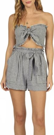 Vintage Havana Smock Tie Chambray Bandeau Top In Blue