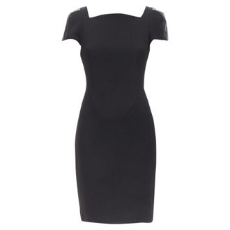 Versace square neckline leather cap sleeve bodycon sheath dress