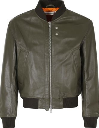 Sunflower Green Leather Bomber Zip Leather Jacket