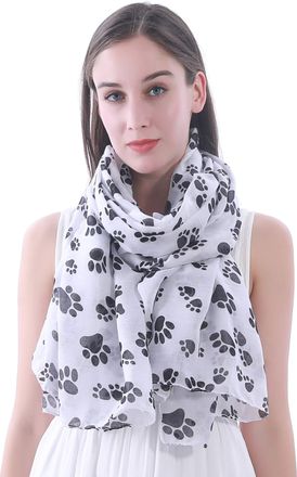 Lina & Lily Dog Cat Paw Print Womens Scarf Shawl Wrap Lightweight (White)