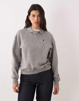 Polo Ralph Lauren Felpa stile rugby con colletto grigia con logo-Grigio