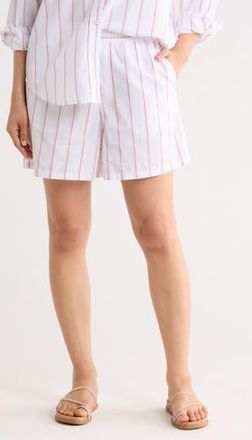 C&C California Stripe Cotton Poplin Boxer Shorts in Cranberry/Skyway at Nordstrom Rack, Size X-Large