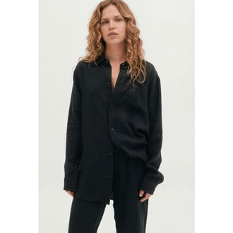 Desmond & Dempsey Lounge Pajama Shirt in Black at Nordstrom, Size Medium Uk