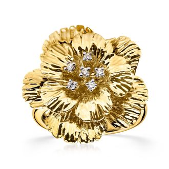 Ross-Simons Diamond Flower Ring in 18kt Gold Over Sterling