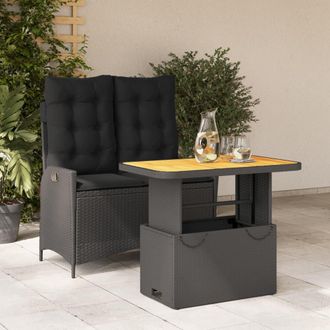 vidaXL Set Comedor De Jard&iacute;n 2 Pzas Con Cojines Rat&aacute;n Sint&eacute;tico Negro Vidaxl
