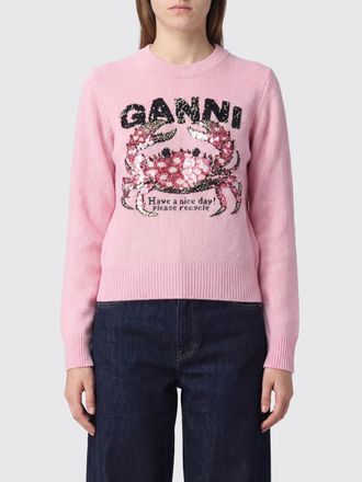 Ganni Maglia girocollo in misto lana riciclata con stampa grafica e logo