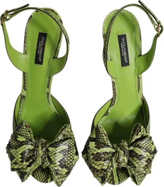 Dolce & Gabbana Womens Green Python Leather Heels Sandals Shoes