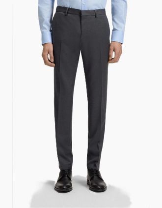 HUGO BOSS Mens Wenten Solid Patterned Straight Leg Trousers - Grey - Size: 36