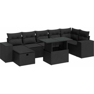 vidaXL Set De Muebles De Jard&iacute;n 5 Pzas Y Cojines Rat&aacute;n Sint&eacute;tico Negro