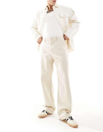 Only & Sons baggy fit linen pants in ecru-Neutral