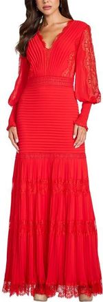 Tadashi Shoji Pintuck Detail Long Sleeve Gown in Cherry at Nordstrom, Size 16