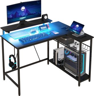 HOMCOM L Shaped Desk With LED Lights Reversible Corner Gaming Desk With Storage | TJ Hughes