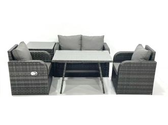 Fimous Outdoor Garden Furniture Set with Reclining Chair Side Table Dark Grey Mixed