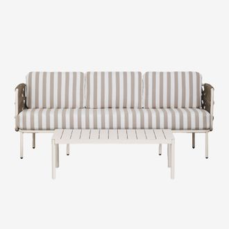 Sklum Conjunto De Jard&iacute;n Con Sof&aacute; De 3 Plazas En Cuerda Trenzada Tevary Y Mesa De Centro En Aluminio Boleni Sklum