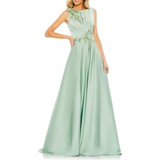 Mac Duggal Floral Applique Sleeveless A Line Gown in Sage at Nordstrom, Size 10