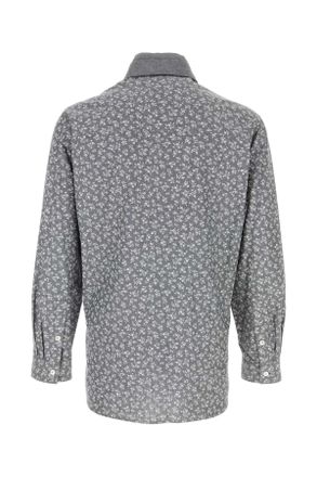 Yohji Yamamoto Mens Printed Cotton Shirt Black Exterior: Camicie