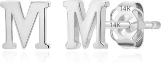 MAX + STONE 14k Yellow or White Gold Small Script Initial Letter Stud Earrings