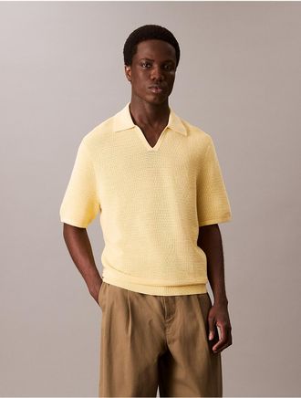 Calvin Klein Mens Tech Knit Sweater Polo Shirt - Yellow - L