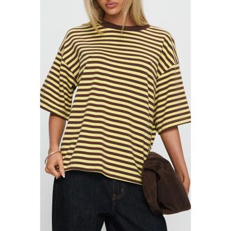 Princess Polly Settle Down Stripe Oversize T-Shirt in Yellow at Nordstrom, Size 0