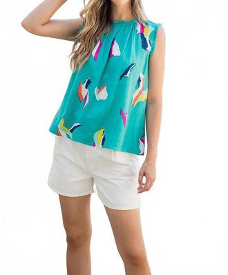 THML Clothing Tate Sleeveless Abstract Print Top In Teal