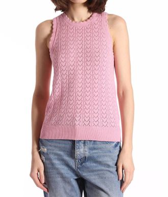 Minnie Rose Heart Pointelle Scalloped Tank Top In Fondant Sweet