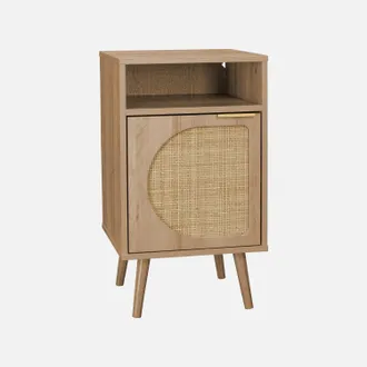Sweeek Mesita De Noche Con Efecto Madera Y Ca&ntilde;a Redondeada