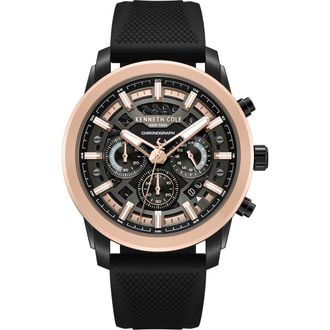 Kenneth Cole Sport Chronograph Silicone Strap Watch, 44mm in Black at Nordstrom