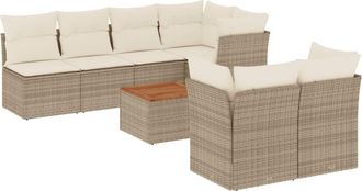vidaXL Set De Sof&aacute;s De Jard&iacute;n Y Cojines 8 Piezas Rat&aacute;n Sint&eacute;tico Beige Vidaxl