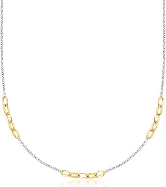 Ross-Simons Sterling Silver and 18kt Gold Over Sterling Rolo-Chain Cable-Link Station Necklace