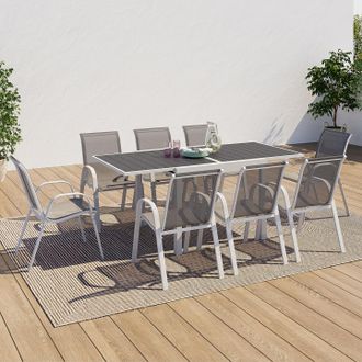IDMarket Conjunto De Muebles De Jard&iacute;n Poly Mesa Extensible 90-180 Cm Y 8 Sillas Blanco Y Gris