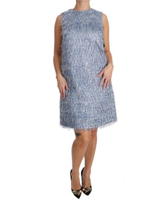 Dolce & Gabbana Womens Light Blue Fringe Shift Gown Dress - Multicolour Silk - Size Small