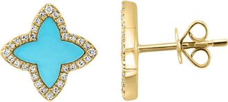 Effy 14K Yellow Gold Turquoise & Diamond Clover Stud Earrings in Blue at Nordstrom Rack