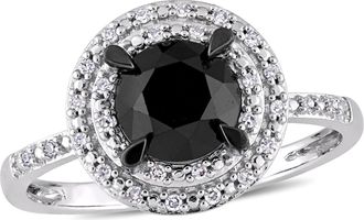 Mimi & Max 1 5/8ct TW Black White Diamond Double Halo Ring 14k White Gold