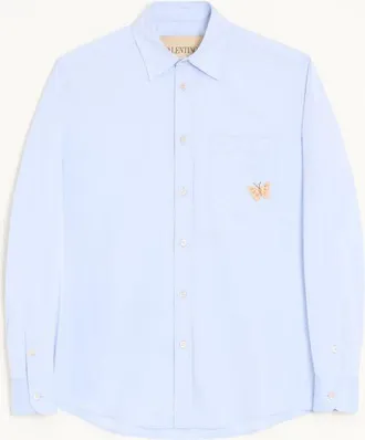 Valentino Camicia a maniche lunghe Valentino in cotone oxford leggero con patch farfalla ricamata Uomo AZZURRO 38