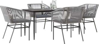 vidaXL Juego Comedor Jard&iacute;n 5 Pzas Cojines Rat&aacute;n Sint&eacute;tico Vidrio Gris Vidaxl