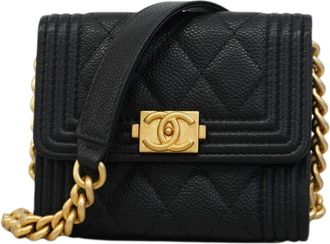 Chanel Black Grained Calfskin Chain/Shoulder Wallet (Pre-Owned)