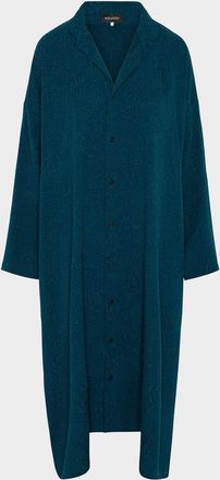 Eskandar Damask Cloque Wide A-Line Double-Stand Collar Shirtdress
