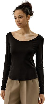 LilySilk Women Pure Silk Jersey Shirt Long Sleeve Slim Fit Scoop Neck Silk T-Shirt Top(Black,XL)