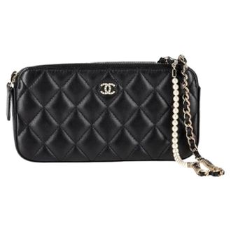 Chanel Pre-owned Double Zip Wallet on Chain - Dames - Pre-owned - Zwart - Maat: ONE Size Leer