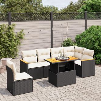 vidaXL Vidaxl - Set De Comedor De Jard&iacute;n 7 Pzas Y Cojines Rat&aacute;n Sint&eacute;tico Negro