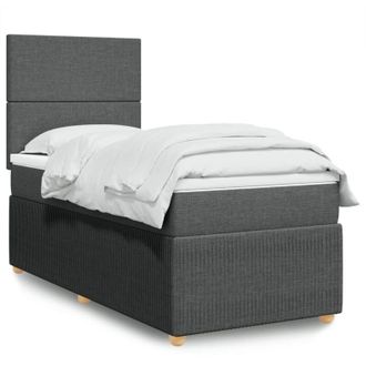vidaXL Cama Box Spring Con Colch&oacute;n Tela Gris Oscuro 90x200 Cm